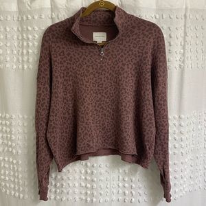 American Eagle Purple Leopard Print Quarter Zip Sweater